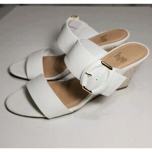 Impo Vernette Womens Size 10 Sandals‎ White Slip-on 2 Wide Strapes Wedge Heel